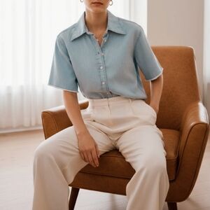 Haikure Venezia Light Soft Denim Shirt In Ocean Bleach Size Large